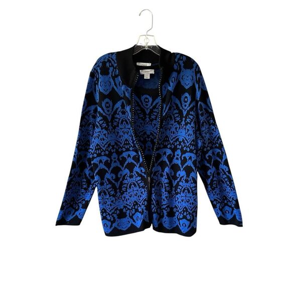CJ Banks 2 Piece Black and Blue Full Zip Cardigan And Matching Tank - Picture 2 of 7
